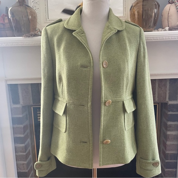 Allen Schwartz Womens Pea Coat Jacket Green Wool Blend Military Tweed Med - Picture 9 of 10